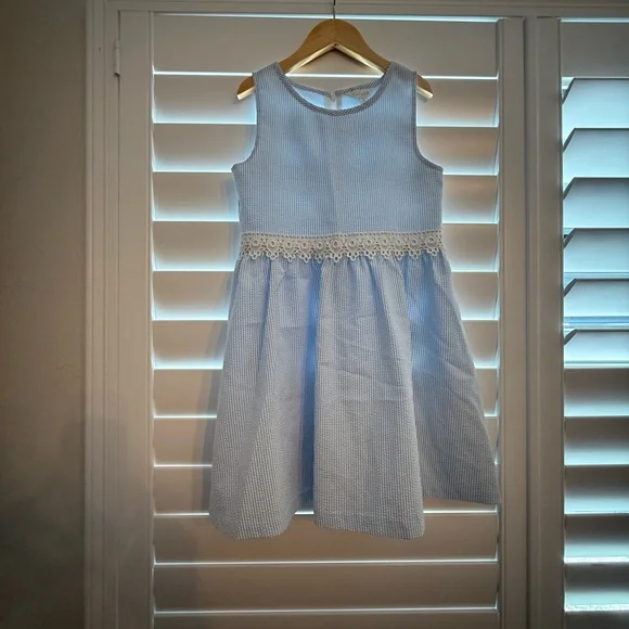 Blue Lace Trim Kids Dress - Picture 2 of 6